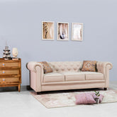 Grace Chesterfield 3 Seater Sofa in Premium Polyester Fabric in Ivory Colour